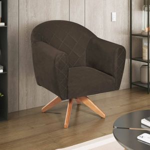 Poltrona Em Suede Base Giratória De Madeira Herrera Marrom