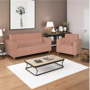 Kit Sofá 180 Cm E Poltrona Em Suede Dallas Maranata Estofados Rose