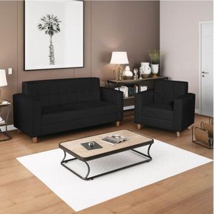 Kit Sofá 180cm E Poltrona Em Suede Dallas Preto
