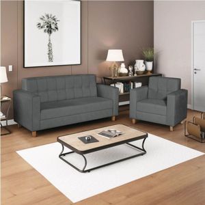 Kit Sofá 180cm E Poltrona Em Suede Dallas Cinza