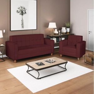 Kit Sofá 180cm E Poltrona Em Suede Dallas Bordô