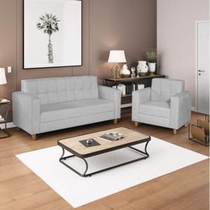 Kit Sofá 180cm E Poltrona Em Corano Dallas Branco