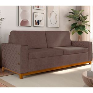 Sofá Living Vintage 3 Lugares 225cm Em Linho áspen Avelã