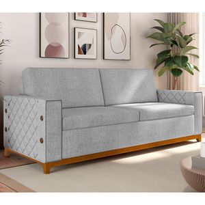 Sofá Living Vintage 3 Lugares 225cm Em Linho áspen Cinza