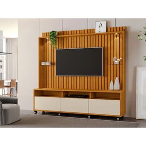 Estante Home Para Tvs De Até 60 Polegadas Com 3 Gavetas Absoluto Ripado Naturale/off White