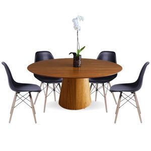 Conjunto Mesa De Jantar Cone Oval 160x90 Cm Freijó + 4 Cadeiras Eames Dkr Wood Preta Cor Marrom