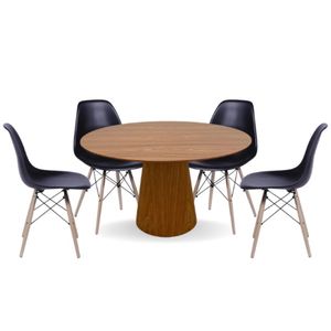 Conjunto Mesa De Jantar Cone Oval 137x90 Cm Freijó + 4 Cadeiras Eames Dkr Wood Preta Cor Marrom