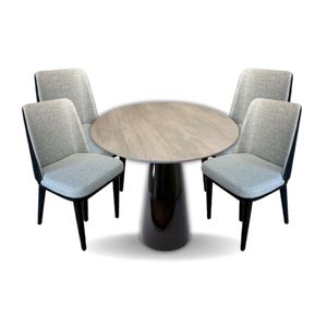 Conjunto Mesa De Jantar Cone 100 Cm Tampo Cimento Texturizado Base Preta Com 4 Cadeiras Londres Cor Preto