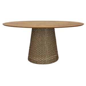 Mesa De Jantar Cone Oval 198x122 Cm Tampo Antíqua Base Fibra Sintética Cor Marrom