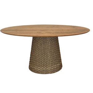 Mesa De Jantar Cone Oval 180x100 Cm Tampo Antíqua Base Fibra Sintética Cor Marrom