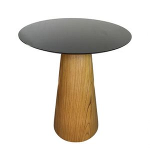 Mesa De Apoio Cone Base Laminada Em Madeira Natural - Tampo Laqueado 60 Cm Altura 70 Cm Cor Preto