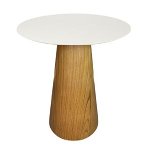 Mesa De Apoio Cone Base Laminada Em Madeira Natural - Tampo Off White 60 Cm Altura 60 Cm Cor Marrom
