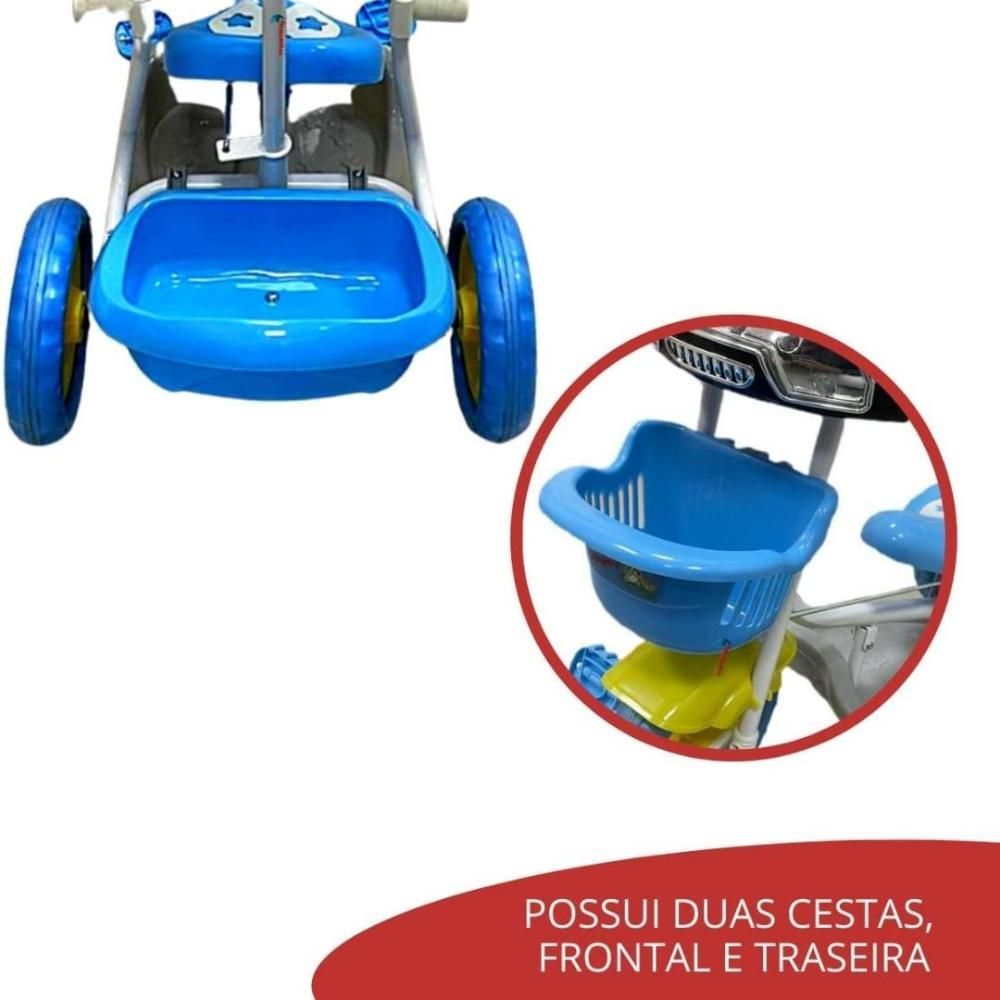 Triciclo Motinha Infantil com Capota Azul Passeio