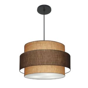 Lustre Pendente Cilíndrico Cúpula Tecido Café E Palha 50cm