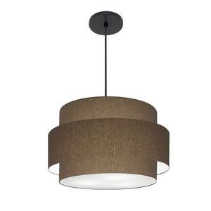 Lustre Pendente Cilíndrico Cúpula Em Tecido Caqui 50cm
