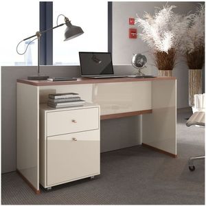 Kit Escritório Office Escrivaninha E Gaveteiro Berlin - Vianossa Cor:off White/naturale
