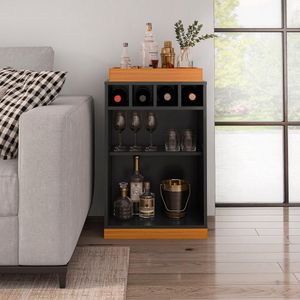 Aparador Bar Bandeja De Mdf Adega 4 GarrafasPreto/Cedro