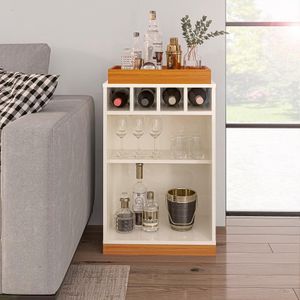 Aparador Bar Bandeja De Mdf Adega 4 Garrafas Off white/Cedro