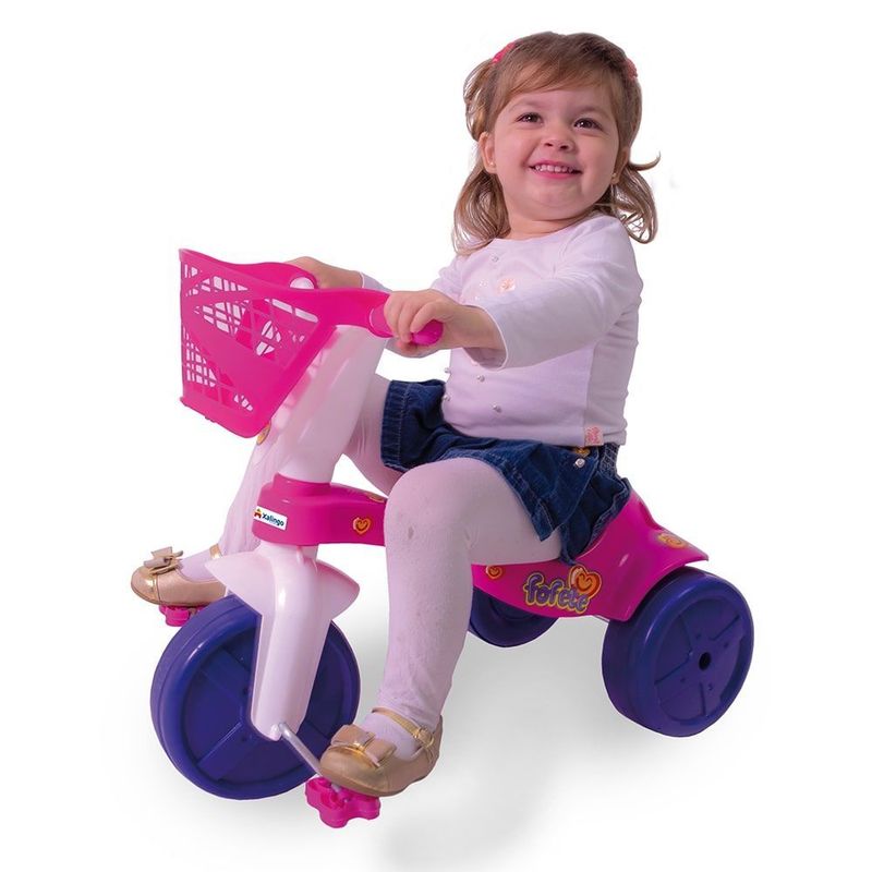 Triciclo Motinha Infantil C/ Capota Rosa Passeio E Pedal Bel