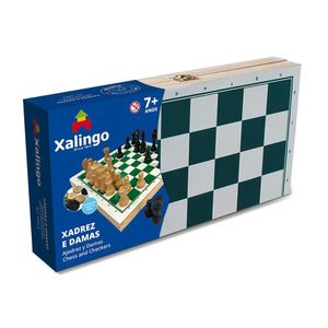 Xadrez e Damas - Estojo e Peças Em Madeira