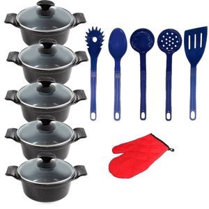 Jogo Panela Preto Liso Cerâmica Talher Azul Javali Aal 16A24