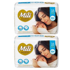 Fralda Descartável Mili Love & Care Rn 2 Pacotes C/ 18