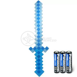 Kit Brinquedo Espada Pixel Minecraft 58cm C/Som Luz+3 Pilhas