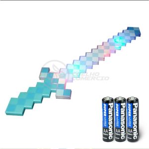 Kit Brinquedo Espada Pixel Minecraft 58cm C/Som Luz+3 Pilhas