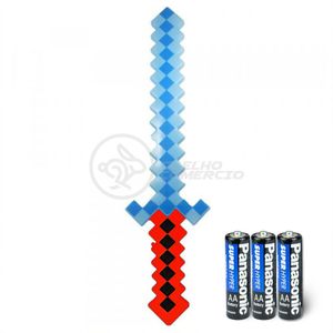 Kit Brinquedo Espada Pixel Minecraft 58cm C/Som Luz+3 Pilhas