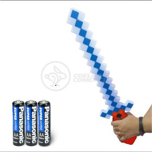 Kit Brinquedo Espada Pixel Minecraft 58cm C/Som Luz+3 Pilhas