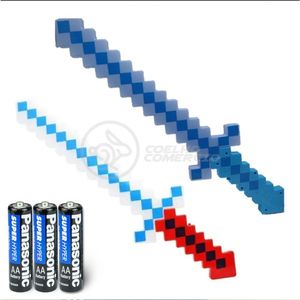 Kit Brinquedo Espada Pixel Minecraft 58cm C/Som Luz+3 Pilhas