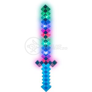 Kit Brinquedo Espada Pixel Minecraft 58cm C/Som Luz+3 Pilhas
