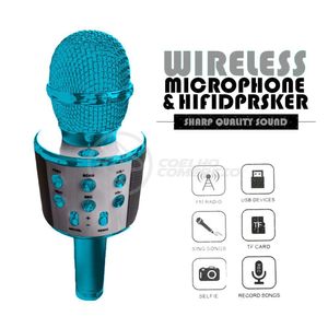 Microfone Bluetooth Wster Ws-858 S/Fio Mini Karaokê Azul