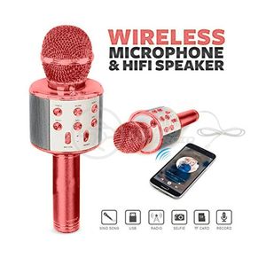 Microfone Bluetooth Wster Ws-858 S/Fio Mini Karaokê Rose