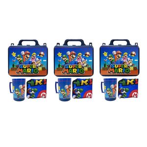 Kit Super Mario Com 3 Lancheira + 3 Copo + 3 Mini Toalha