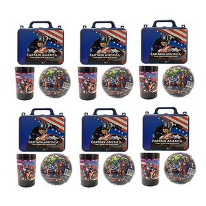 Kit Capitão America C/ 6 Lancheiras + 6 Copos + 6 Bolas