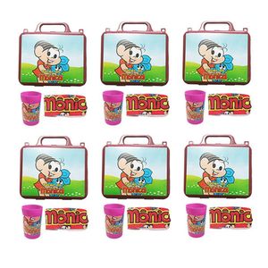 Kit Turma Da Mônica Com 6 Lancheira + 6 Copo + 6 Mini Toalha
