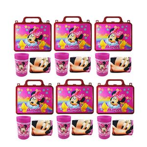Kit Minnie Mouse Com 6 Lancheira + 6 Copo + 6 Mini Toalha