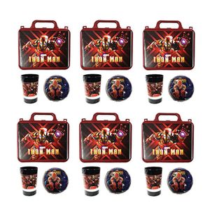 Kit Homem De Ferro C/ 6 Lancheira + 6 Copo + 6 Bola Surpresa