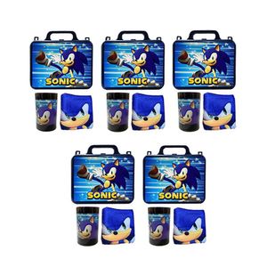 Kit Brinquedo Sonic Com 5 Lancheira + 5 Copo + 5 Mini Toalha