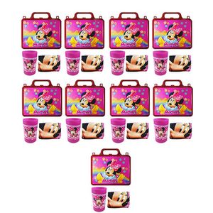 Kit Minnie Mouse Com 9 Lancheira + 9 Copo + 9 Mini Toalha