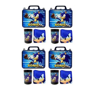 Kit Brinquedo Sonic Com 4 Lancheira + 4 Copo + 4 Mini Toalha
