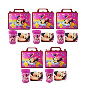 Kit Minnie Mouse Com 5 Lancheira + 5 Copo + 5 Mini Toalha