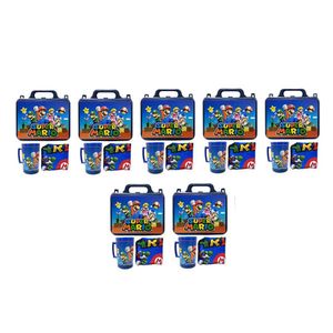 Kit Super Mario Com 7 Lancheira + 7 Copo + 7 Mini Toalha