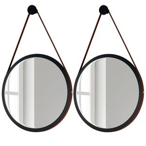 Kit 2 Espelhos Decorativos Redondos 67cm Com Alça Adnet Escandinavo H01 Preto