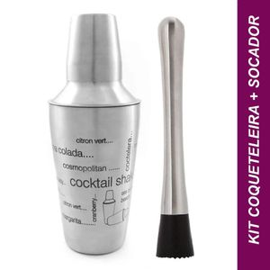 Kit Caipirinha Coqueteleira E Socador Inox 500Ml