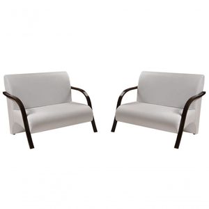 Kit 2 Poltronas 2 Lugares Madeira Tecido Sintético Branco
