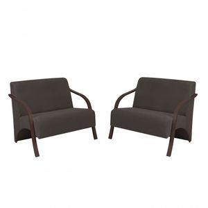 Kit 2 Poltronas Namoradeira 2 Lugares Suede Madeira Marrom