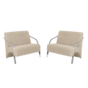Kit 2 Poltronas Namoradeira 2 Lugares Alumínio Suede Bege