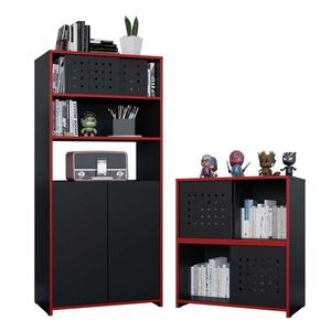 Kit Armário Alto Baixo Gamer Escritório Pixel Preto Caemmun